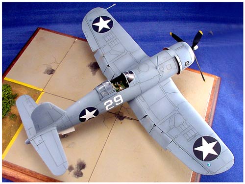 [The panel lines were accentuated with a drafting pencil, and a few streaks and stains were applied using burnt umber artist oils mixed in Turpex. ]