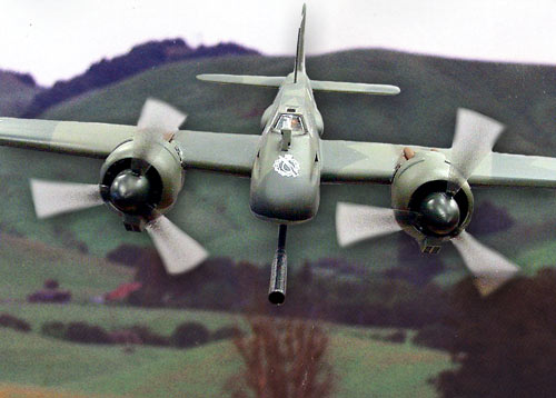 [By 1944 a bigger weapon was required so some 25 planes were modified to carry a 75mm cannon in a jettisonable under-fuselage module.]